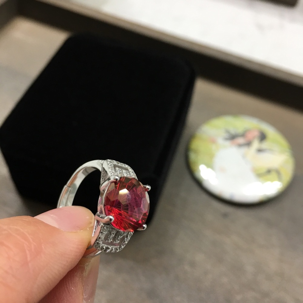 Certified 11.5 CT Red Topaz Ring Necklace Set RARE - Picture 6 of 17